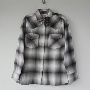 Levi's The Western Flannel Shirt L Grey Long Sleeve NWT